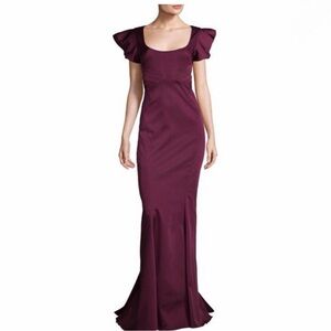 Zac Posen Erin Scoop Neck Puff Sleeve Trumpet Gown